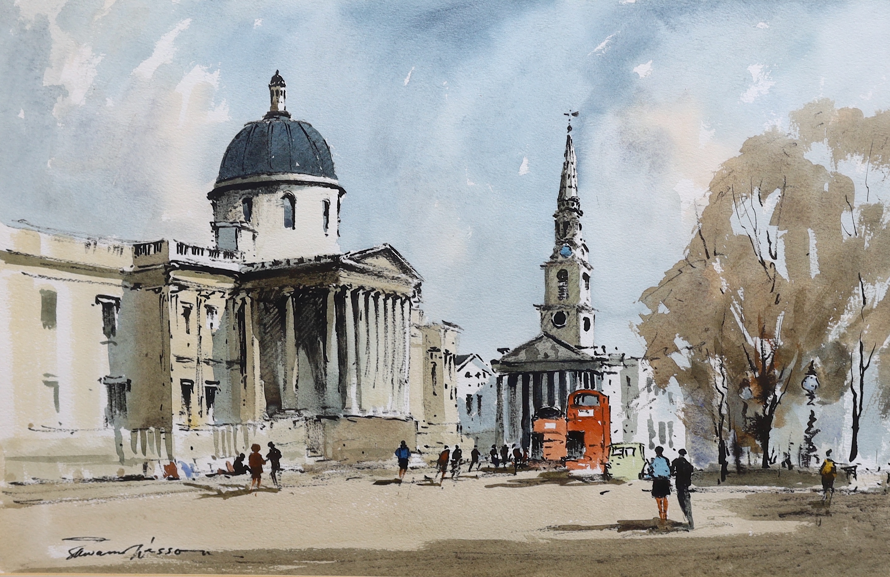 Edward Wesson (English, 1910-1983), National Gallery and St Martin's, ink and watercolour, 32 x 49cm